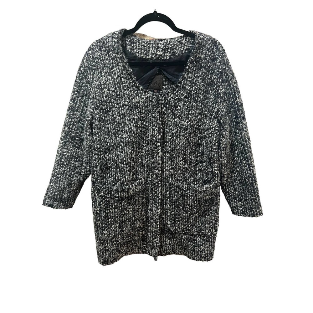 Joie Bouclé Wool Blend Long Cardigan Coat Gray White Size Small - Picture 3 of 7